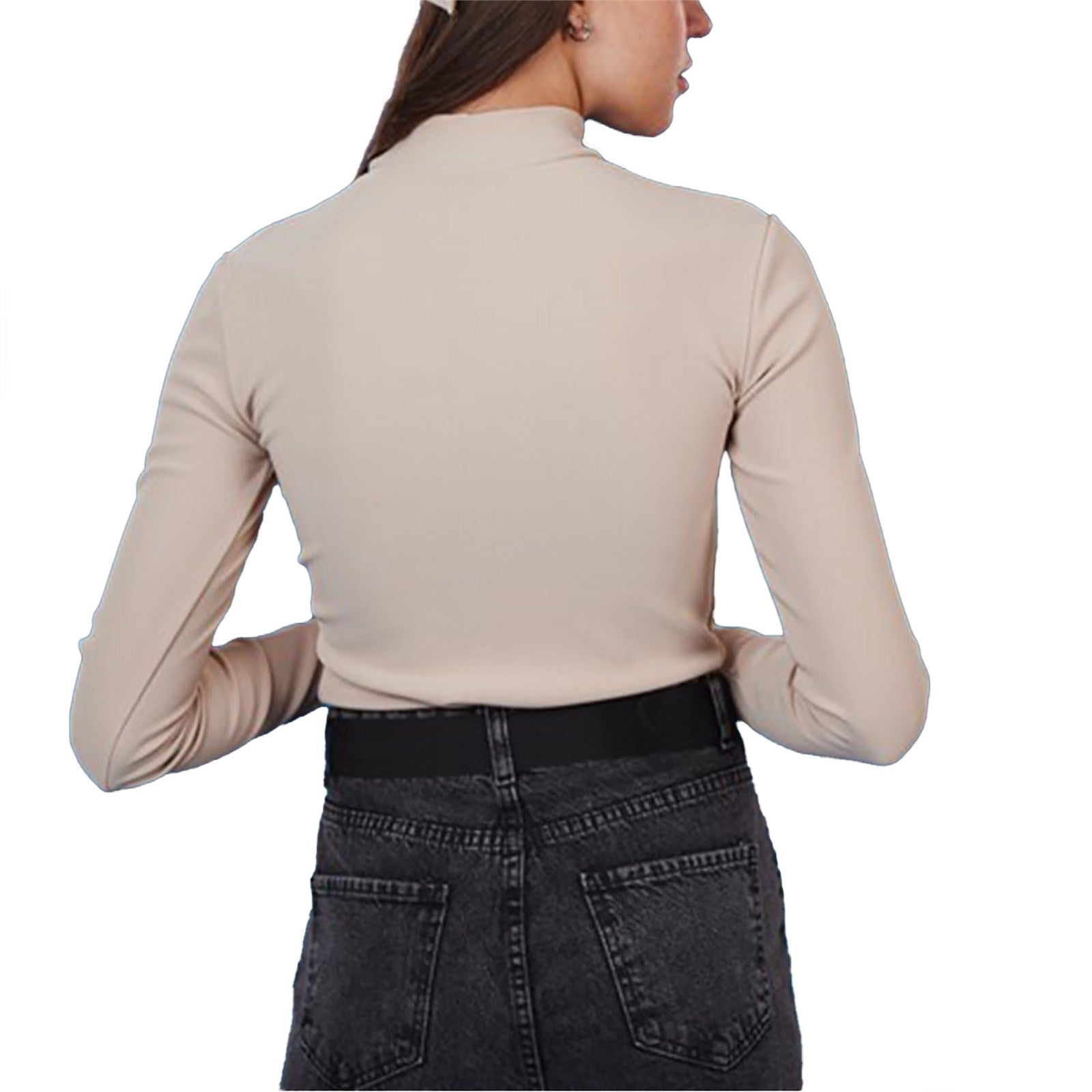 Ambar Women Mock Neck Long Sleeve Slim Fit Ribbed Knit Top