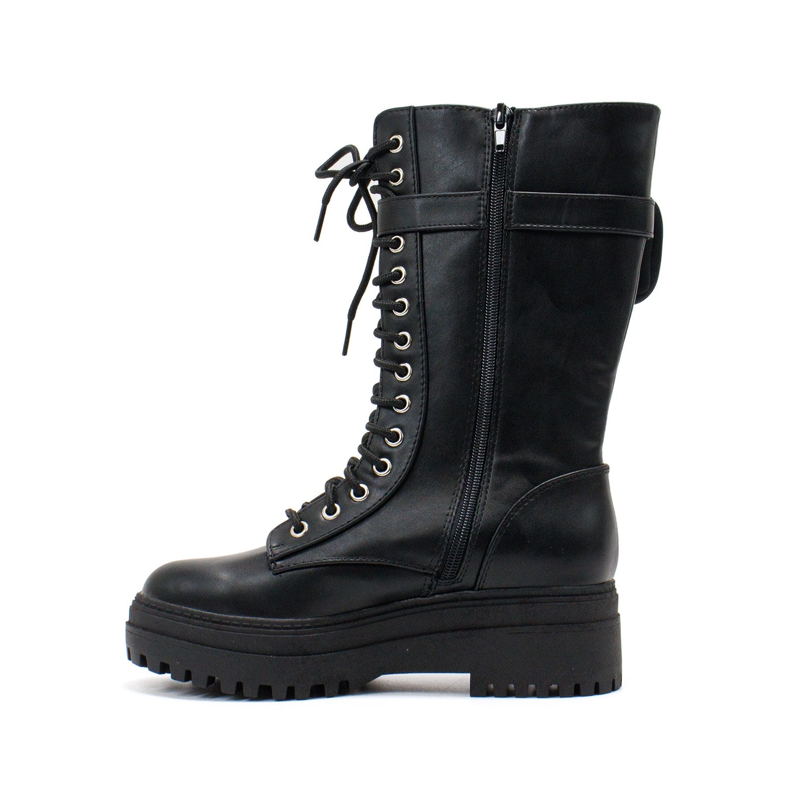 Wild Pair Women Shanonn Zip Pocket Pouch Tall Lace-Up Boots