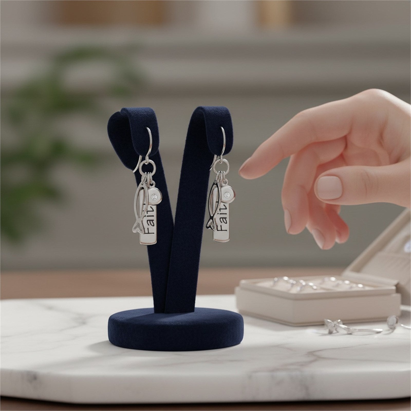 Athra Women Faith Tag Charm Drop Earring