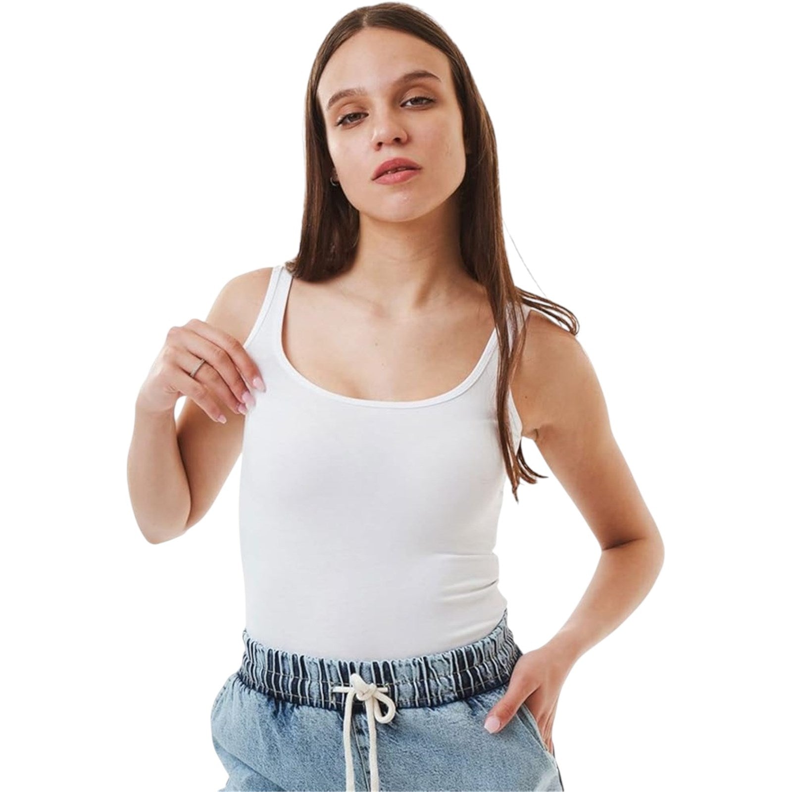 Ambar Women Minimalist Square Neck Slim Fit Tank Top