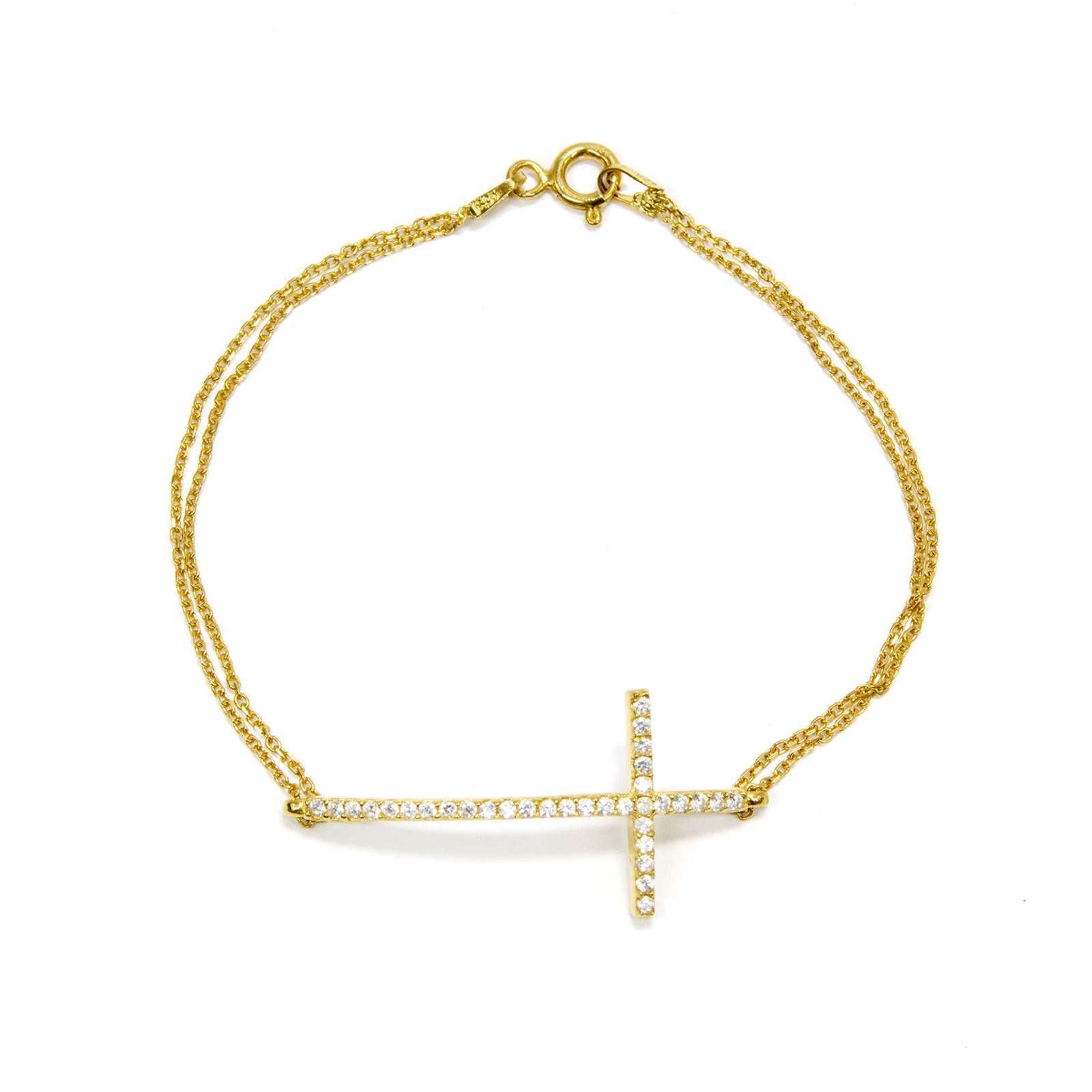 Athra Women Side Cross Double Chain Bracelet