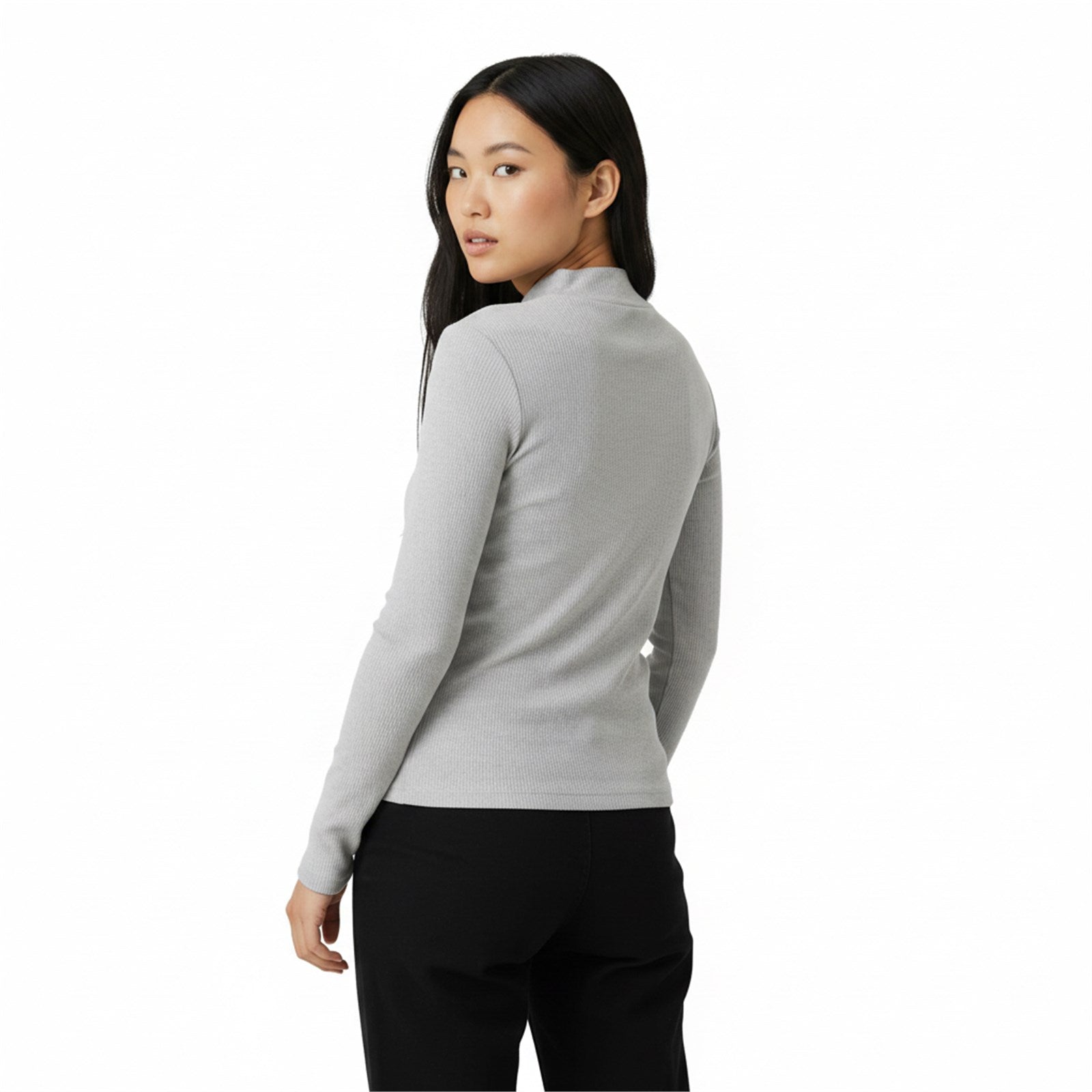 Ambar Women Sleek Stretch Essential Mock-Neck Long Sleeve Top