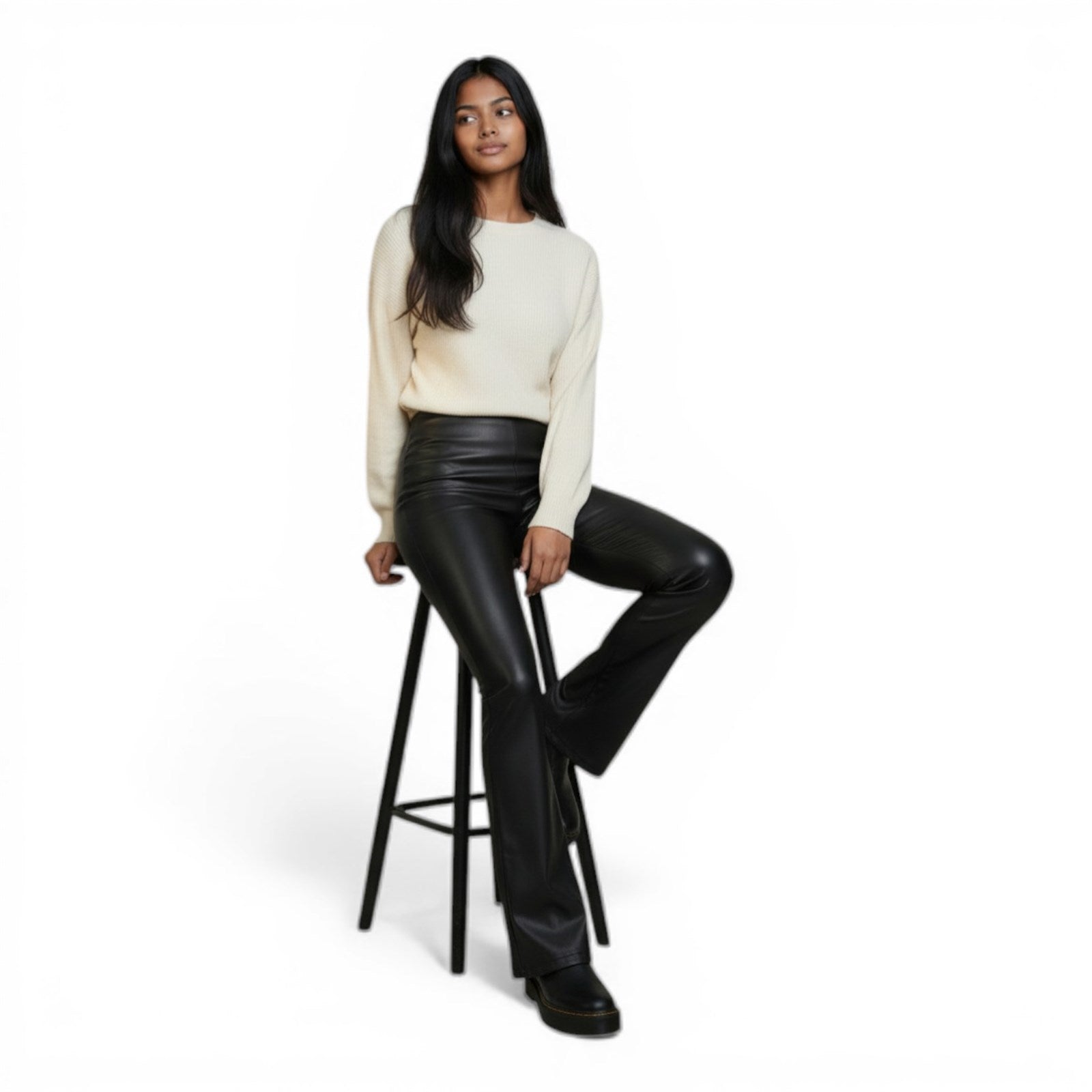 Ambar Women Faux Pu Leather Stretchy Flare Pants