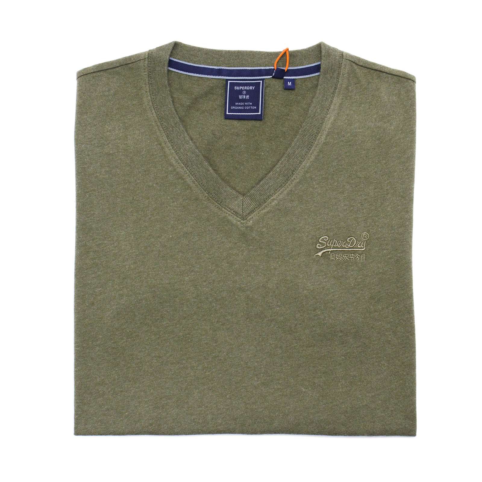 Super Dry Men Organic Cotton Vintage Logo Embroidered V Neck Tee