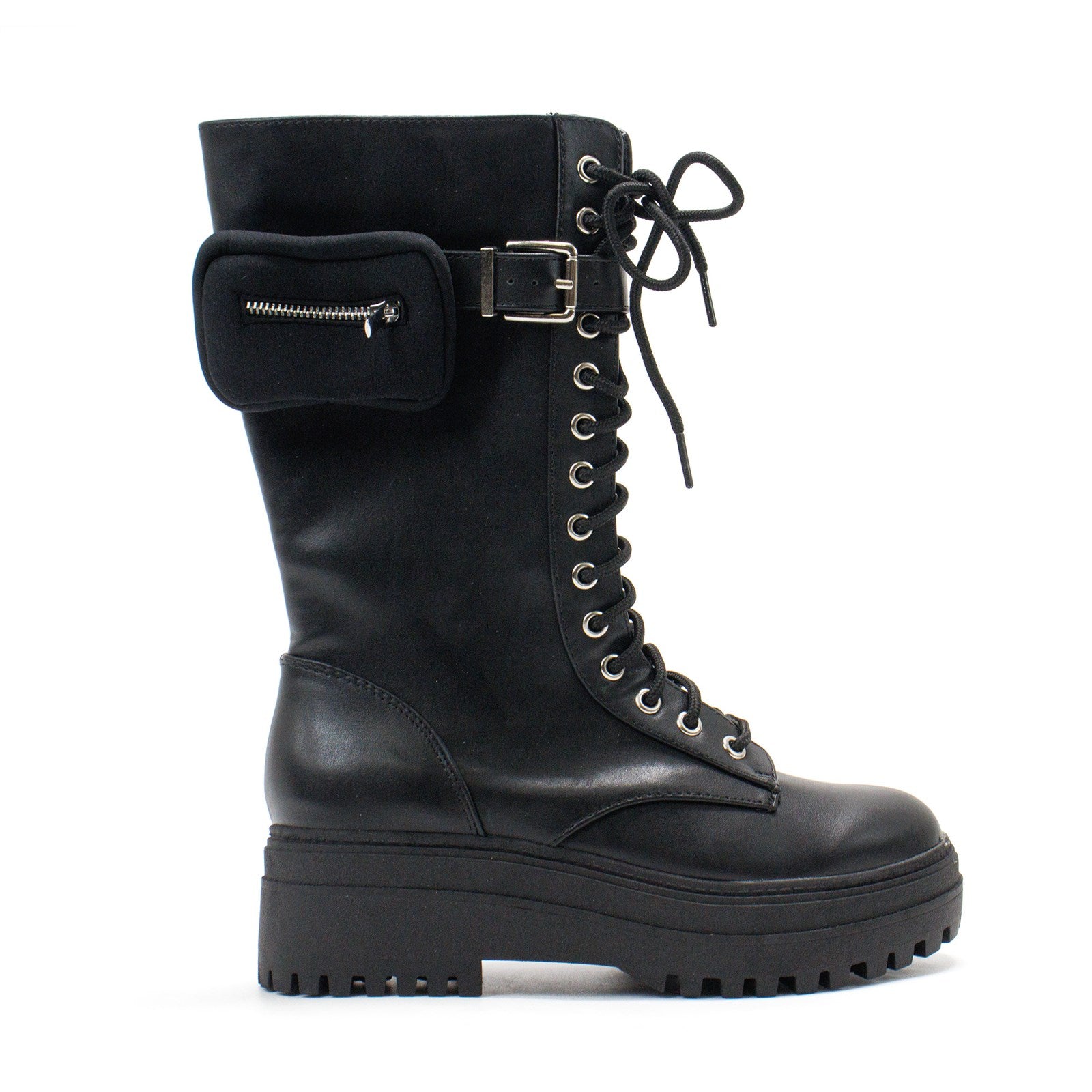 Wild Pair Women Shanonn Zip Pocket Pouch Tall Lace-Up Boots