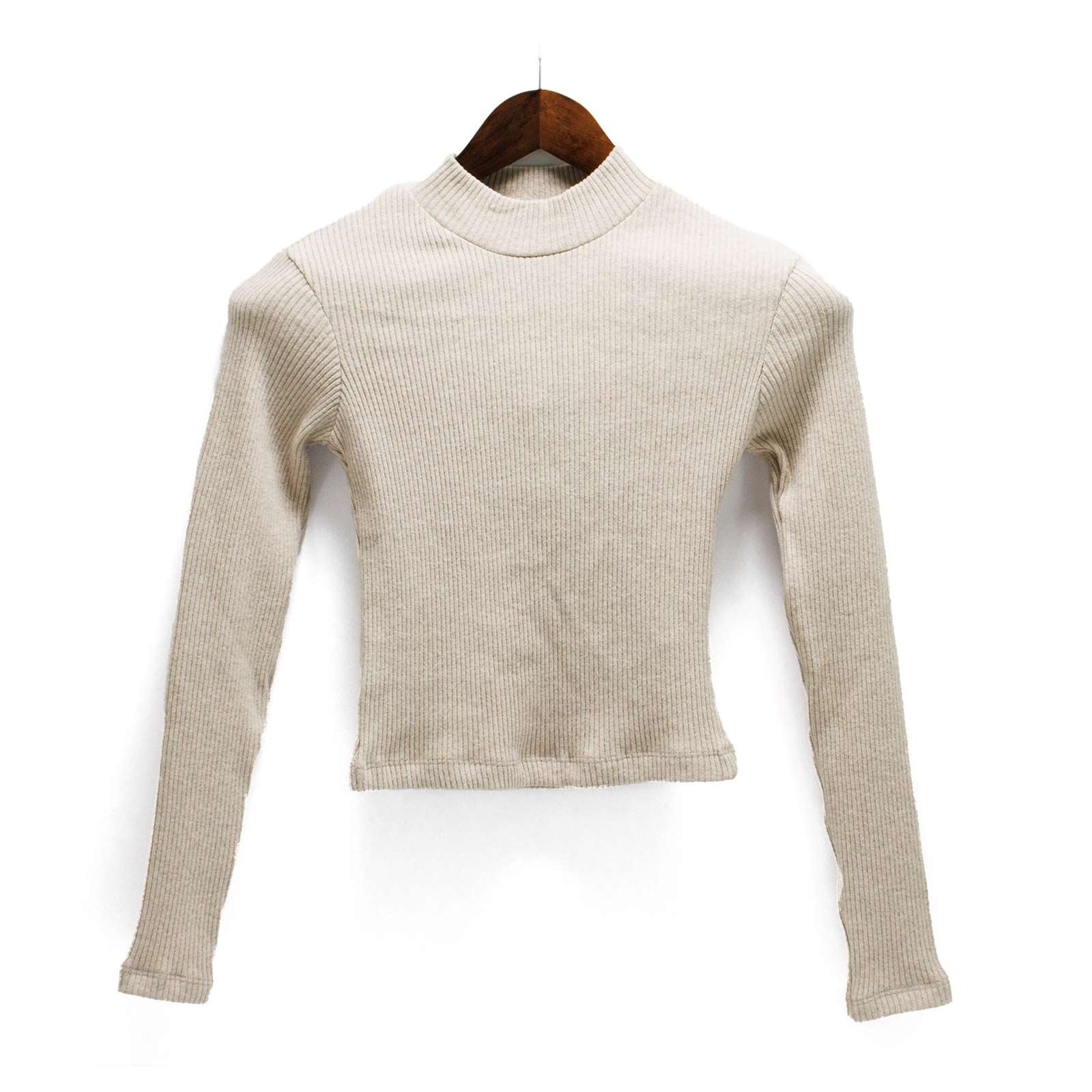 Ambar Women Mock Neck Long Sleeve Fitted Crop Top