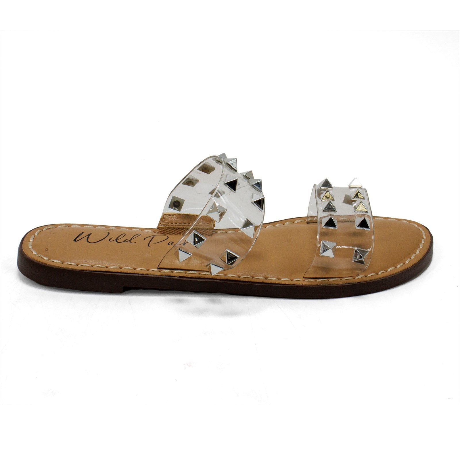 Wild Pair Women Ginniev Studded Double Band Slide Sandal