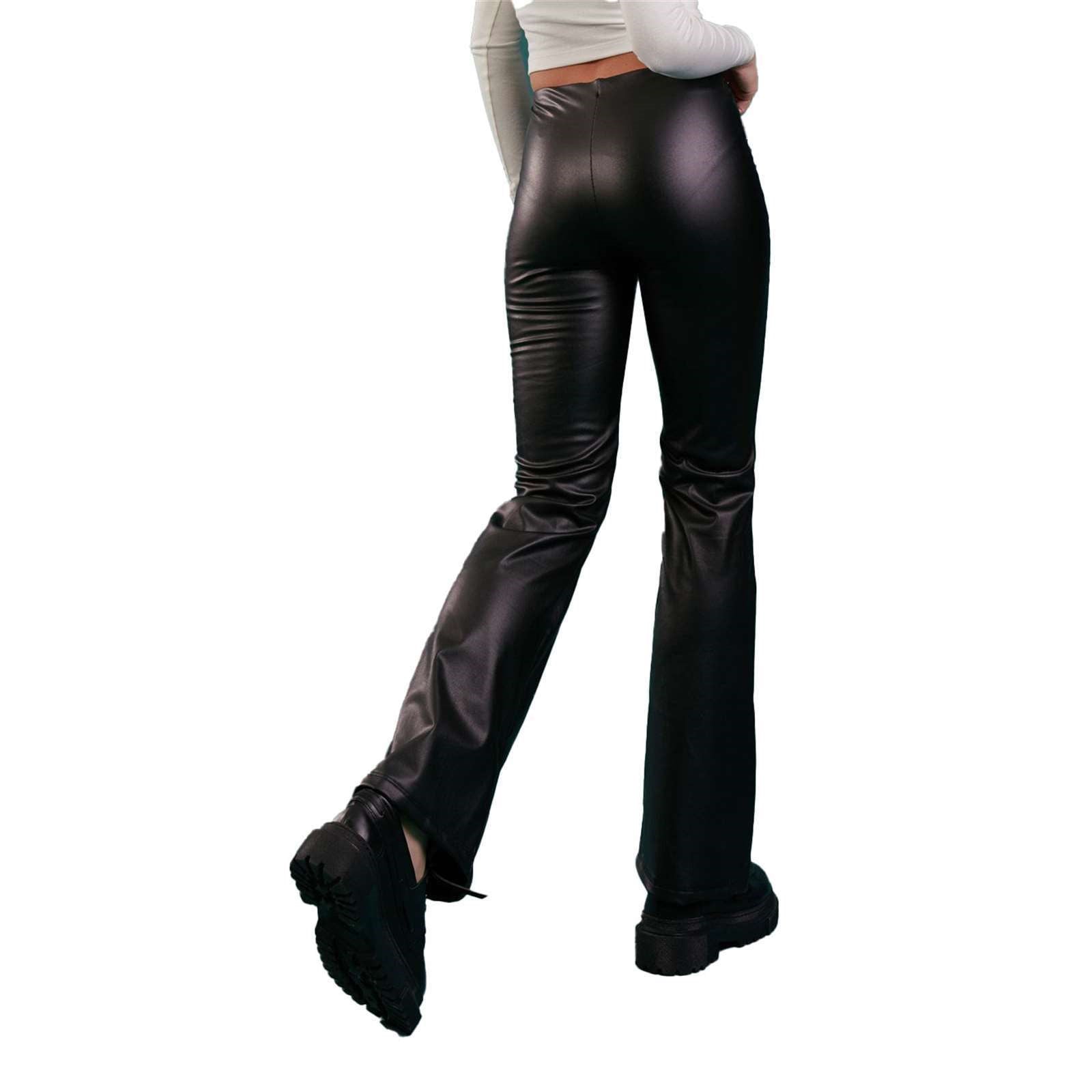 Ambar Women Faux Pu Leather Stretchy Flare Pants