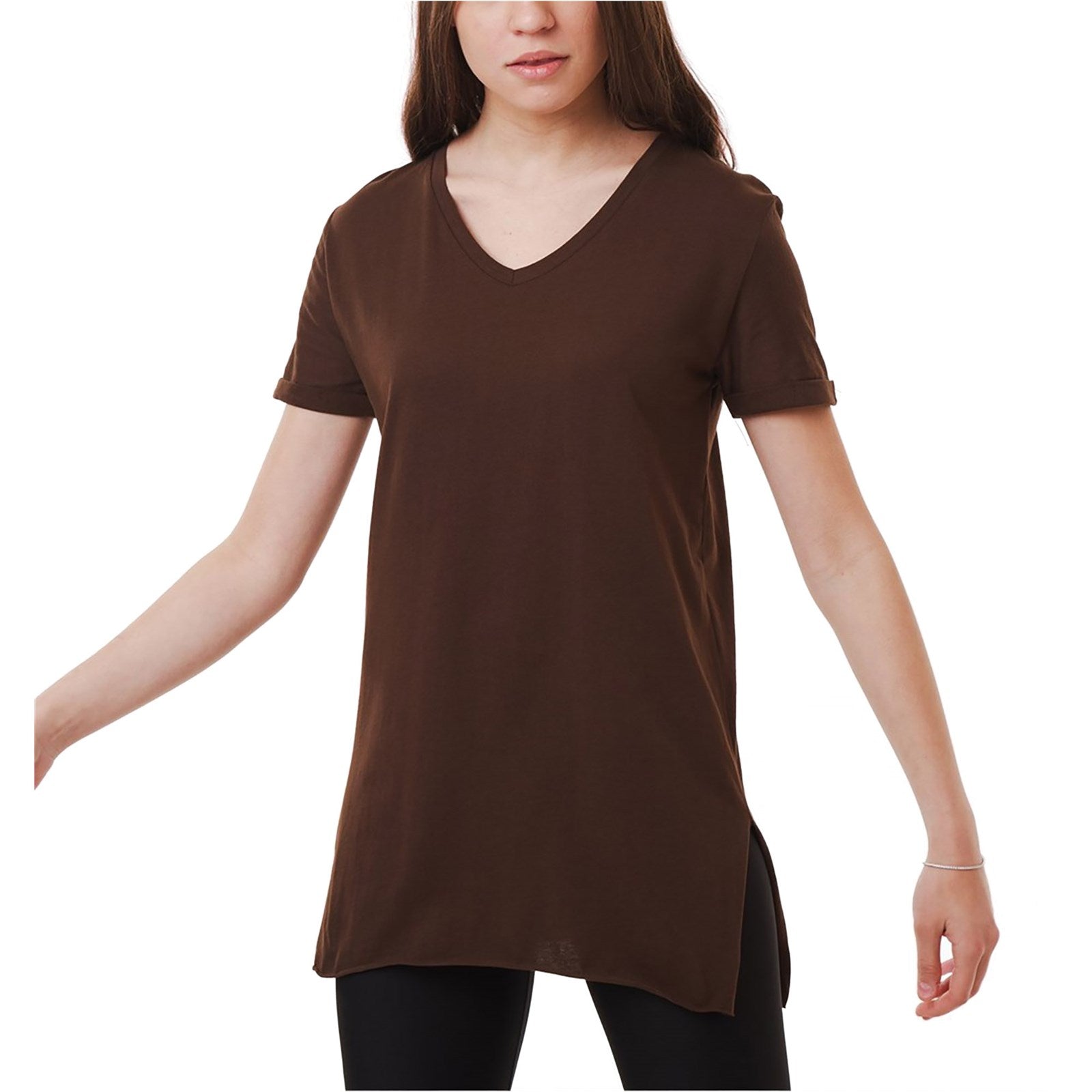 Ambar Women V-Neck Side Slit Cotton Tunic T-Shirt