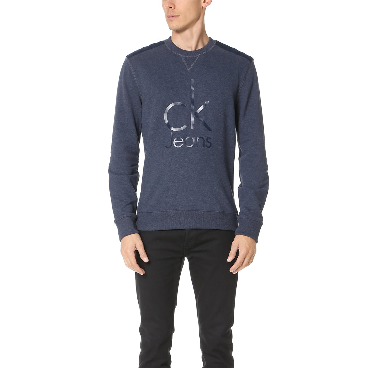 Calvin Klein Men Mixed Media Ckj Logo Crew Neck Sweatshirt