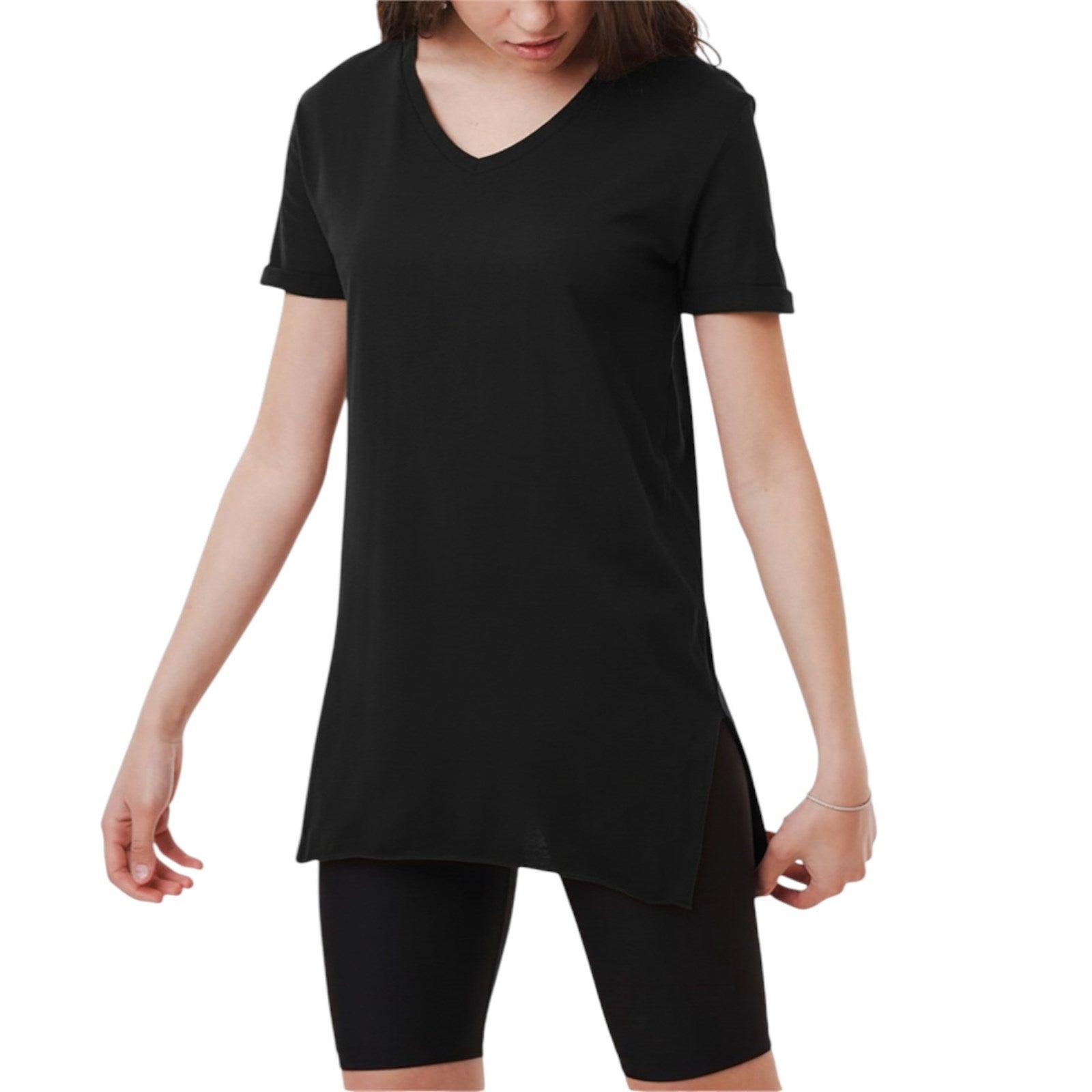 Ambar Women V-Neck Side Slit Cotton Tunic T-Shirt