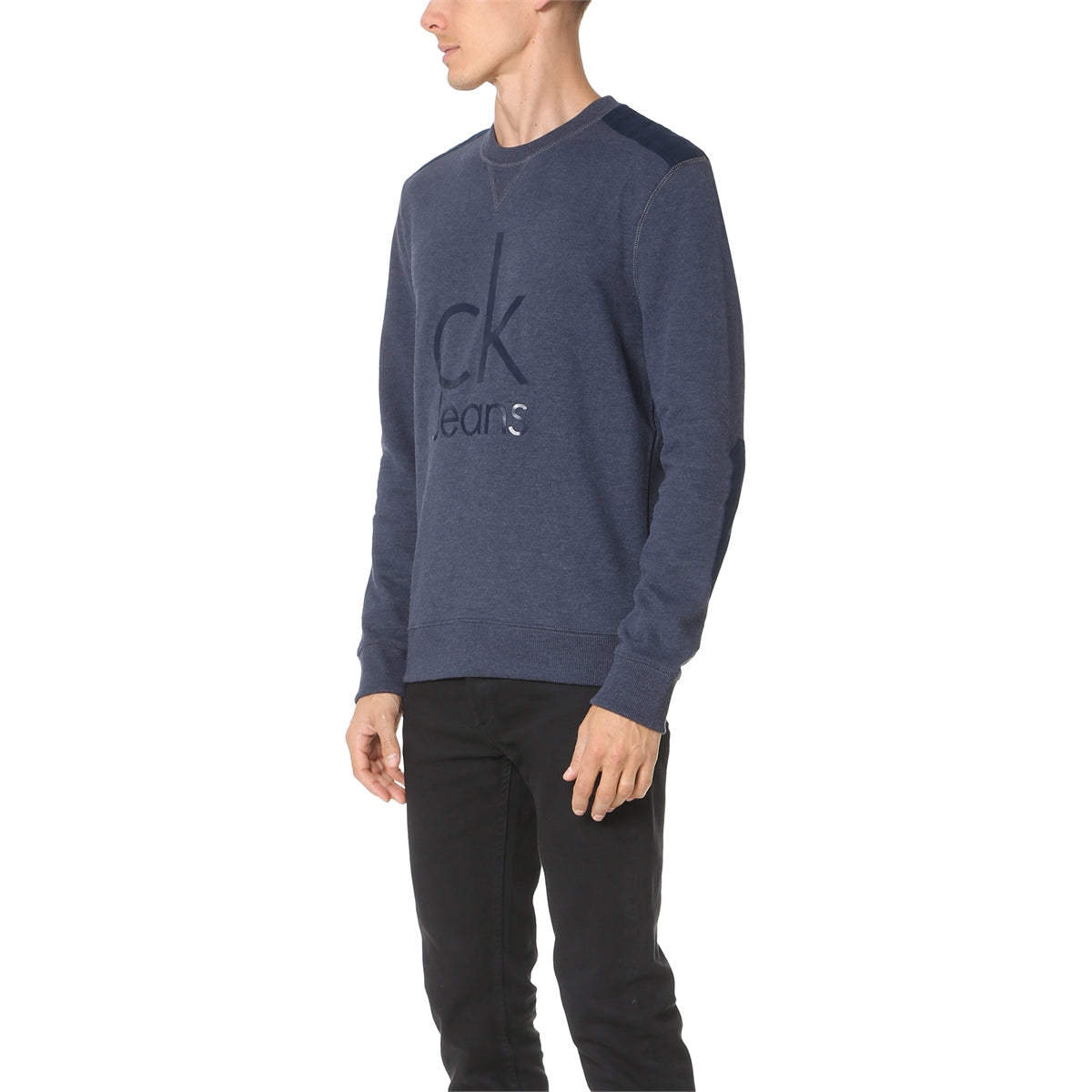 Calvin Klein Men Mixed Media Ckj Logo Crew Neck Sweatshirt