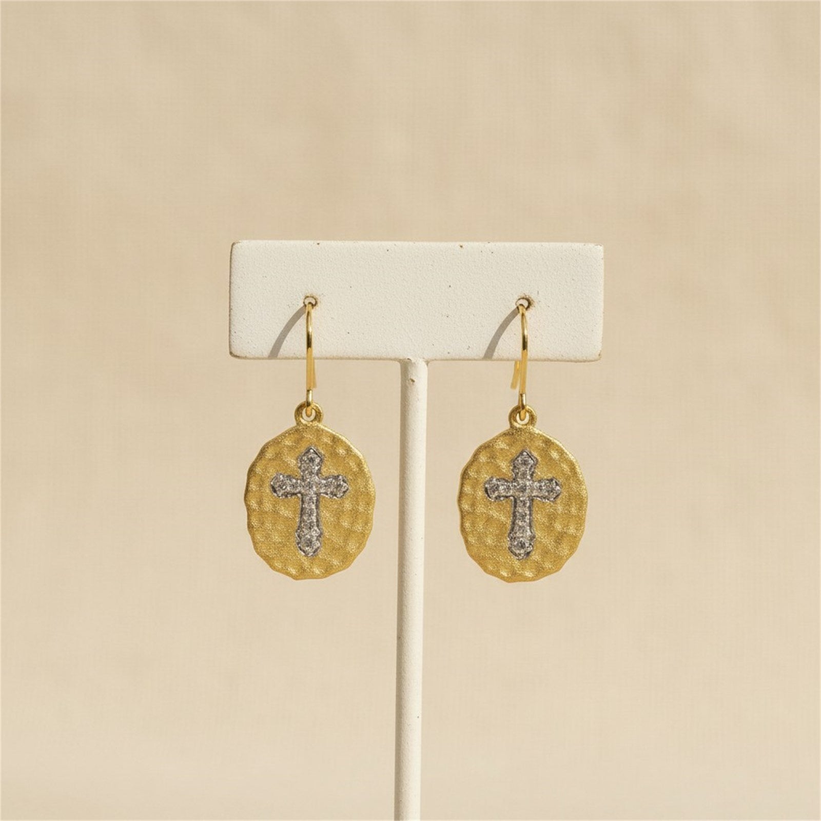 Athra Women Textured Oval Cross Earring
