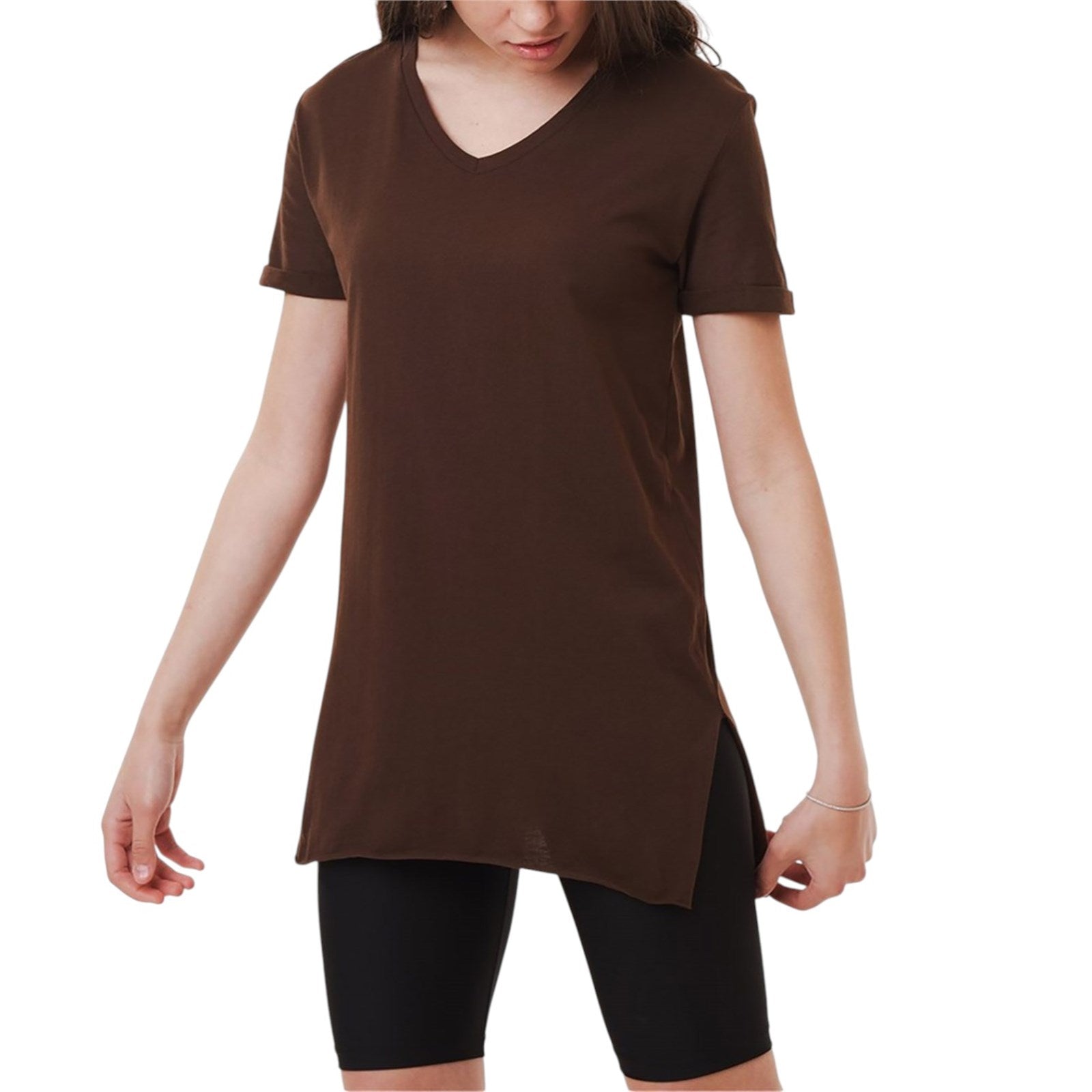 Ambar Women V-Neck Side Slit Cotton Tunic T-Shirt