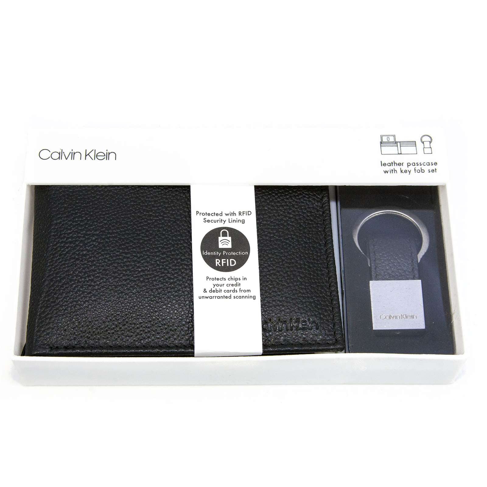 Calvin Klein Men Pebble Passcase Wallet W/Key Fob