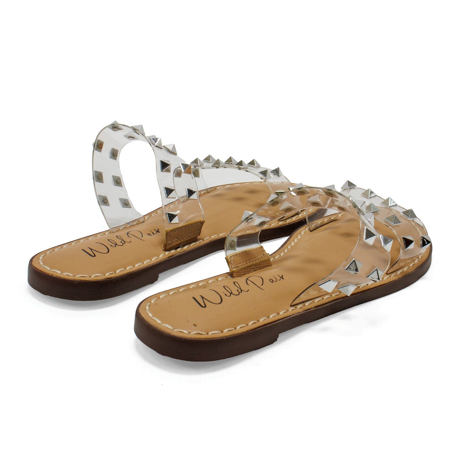 Wild Pair Women Ginniev Studded Double Band Slide Sandal