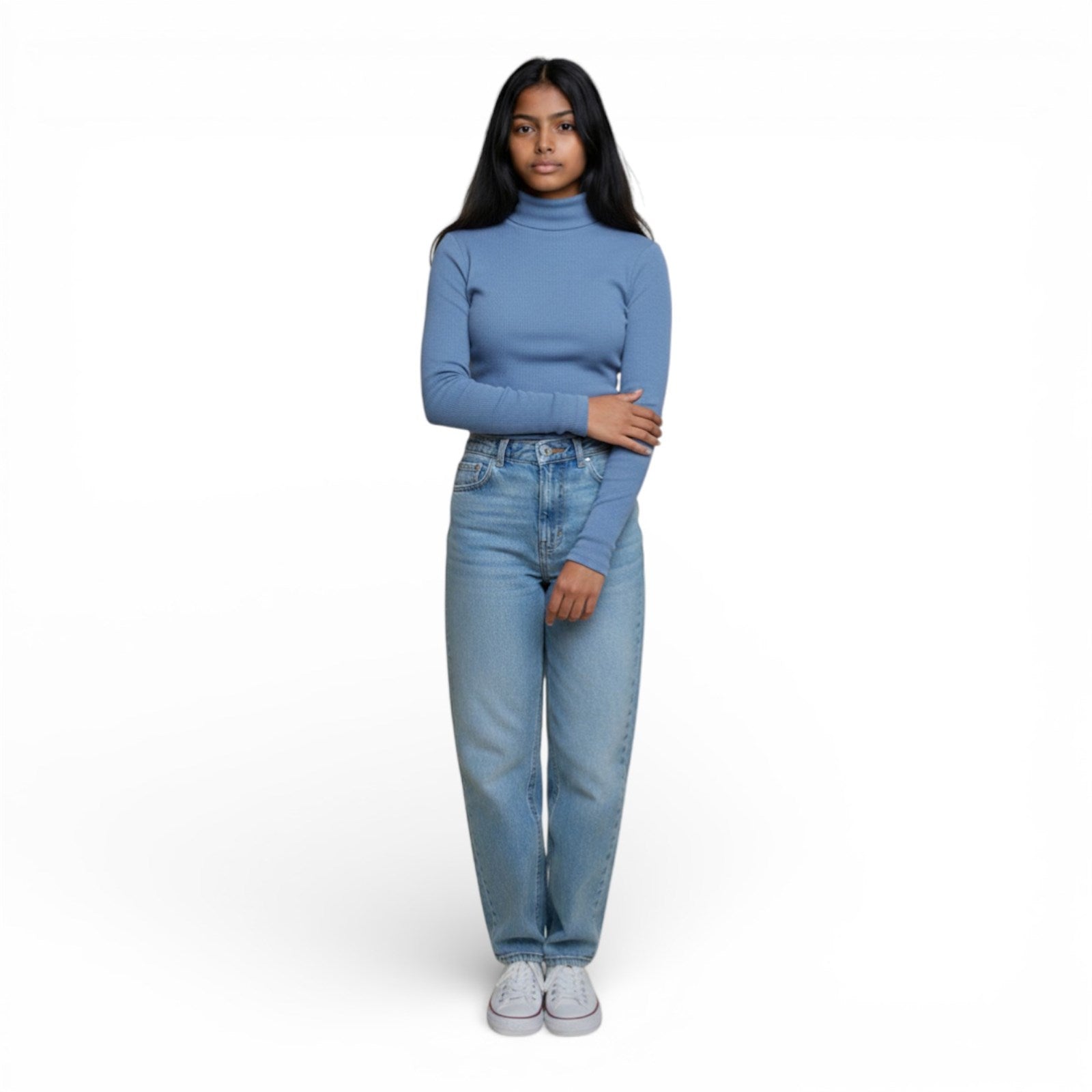 Ambar Women Mock Neck Long Sleeve Cotton Rib Top