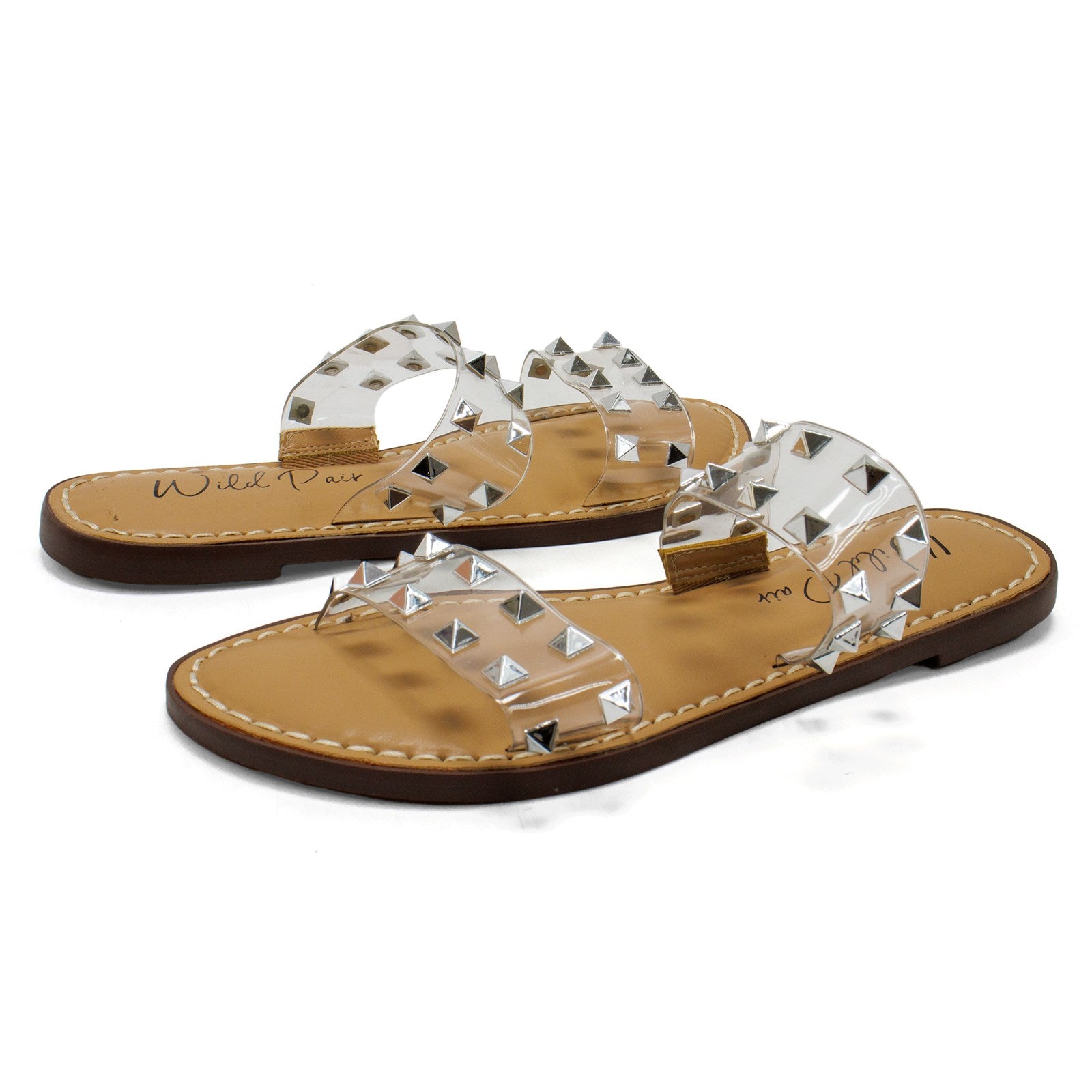 Wild Pair Women Ginniev Studded Double Band Slide Sandal