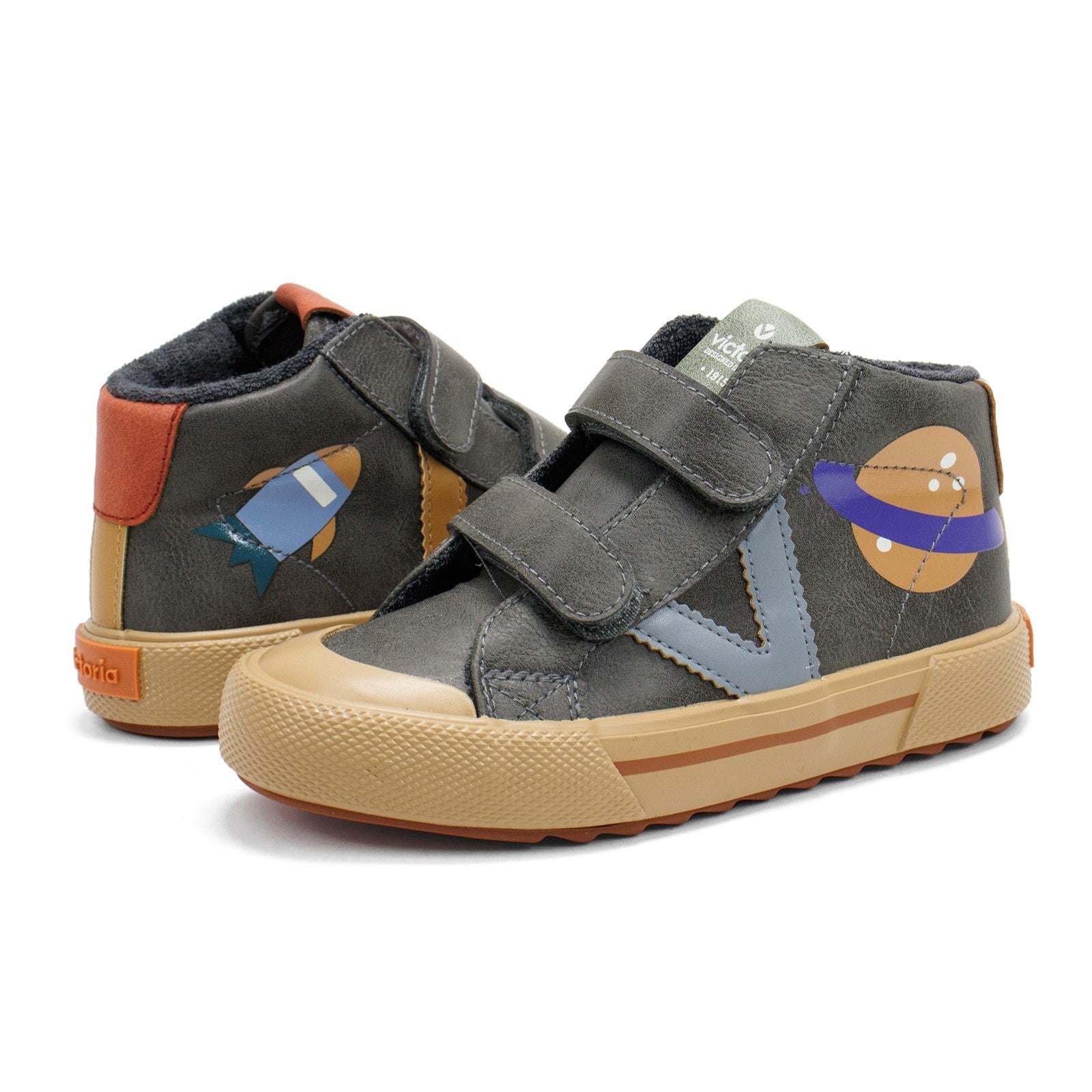 Victoria Boy Tribu Faux Leather Straps And Space Print Sneakers