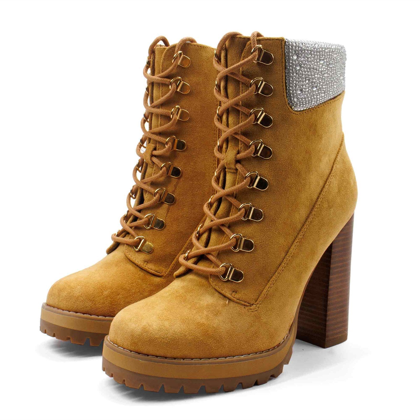 Madden Girl Women Train R Faux Suede Rhinestone Lace Up Boots
