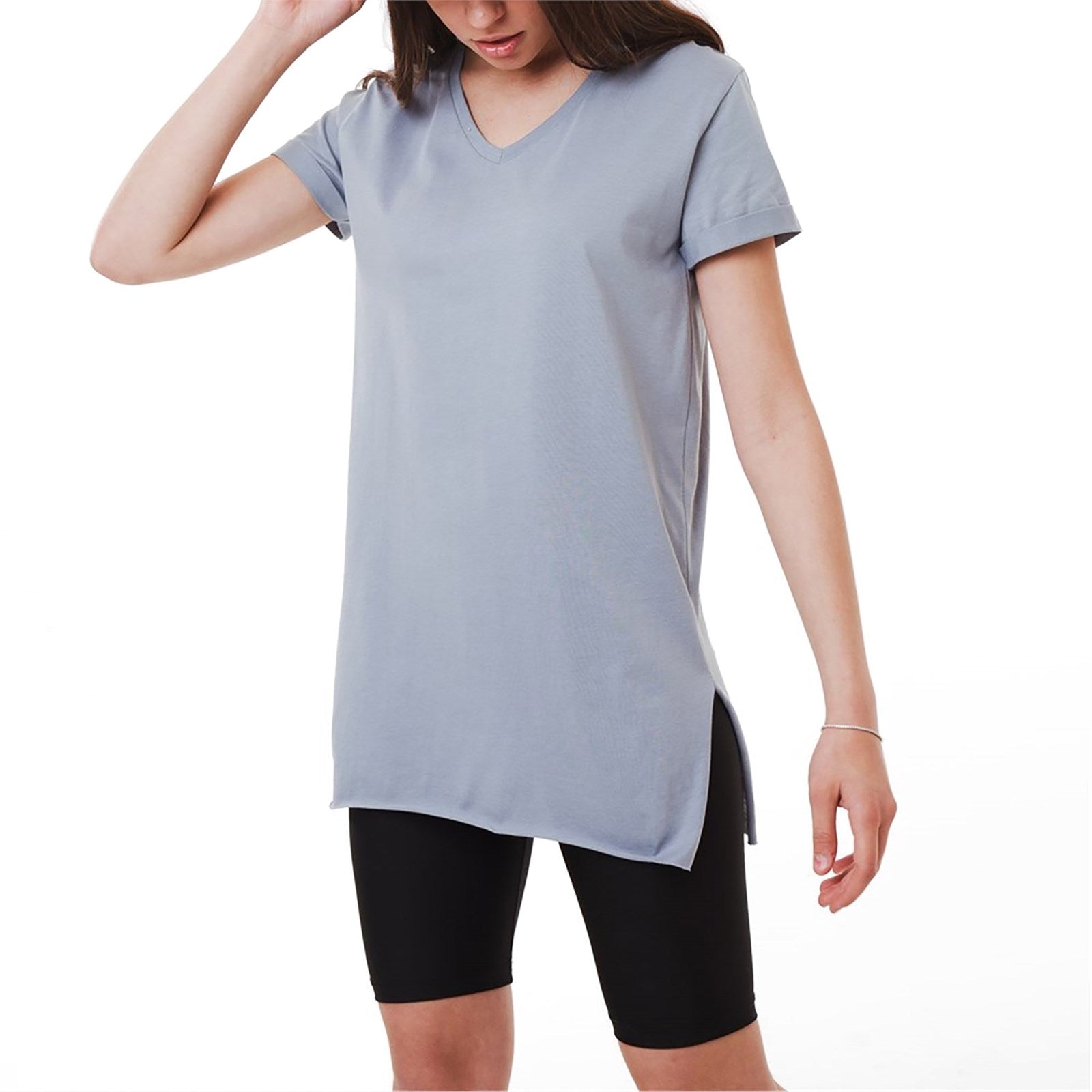 Ambar Women V-Neck Side Slit Cotton Tunic T-Shirt