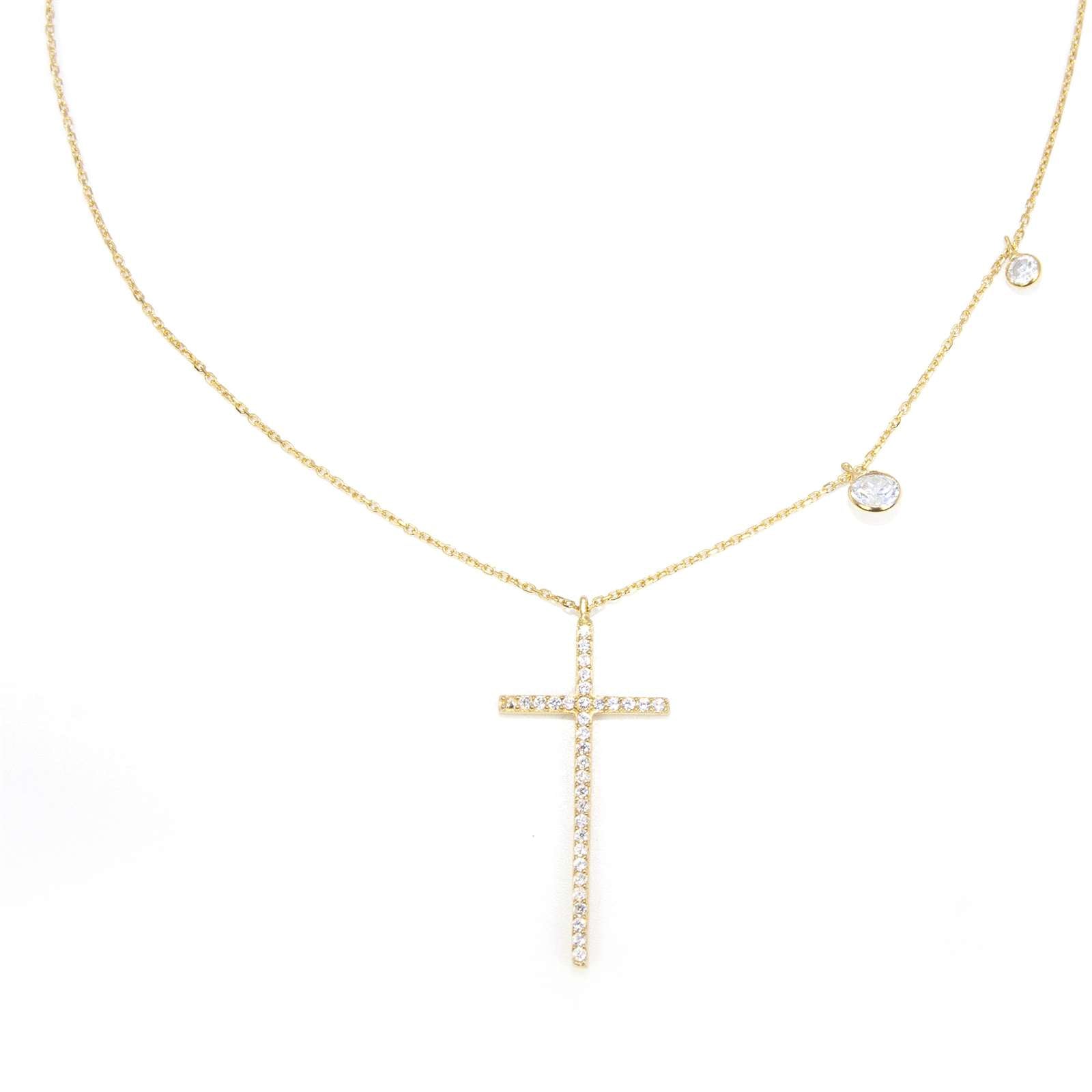 Athra Women Cross With Bezel Drops Necklace