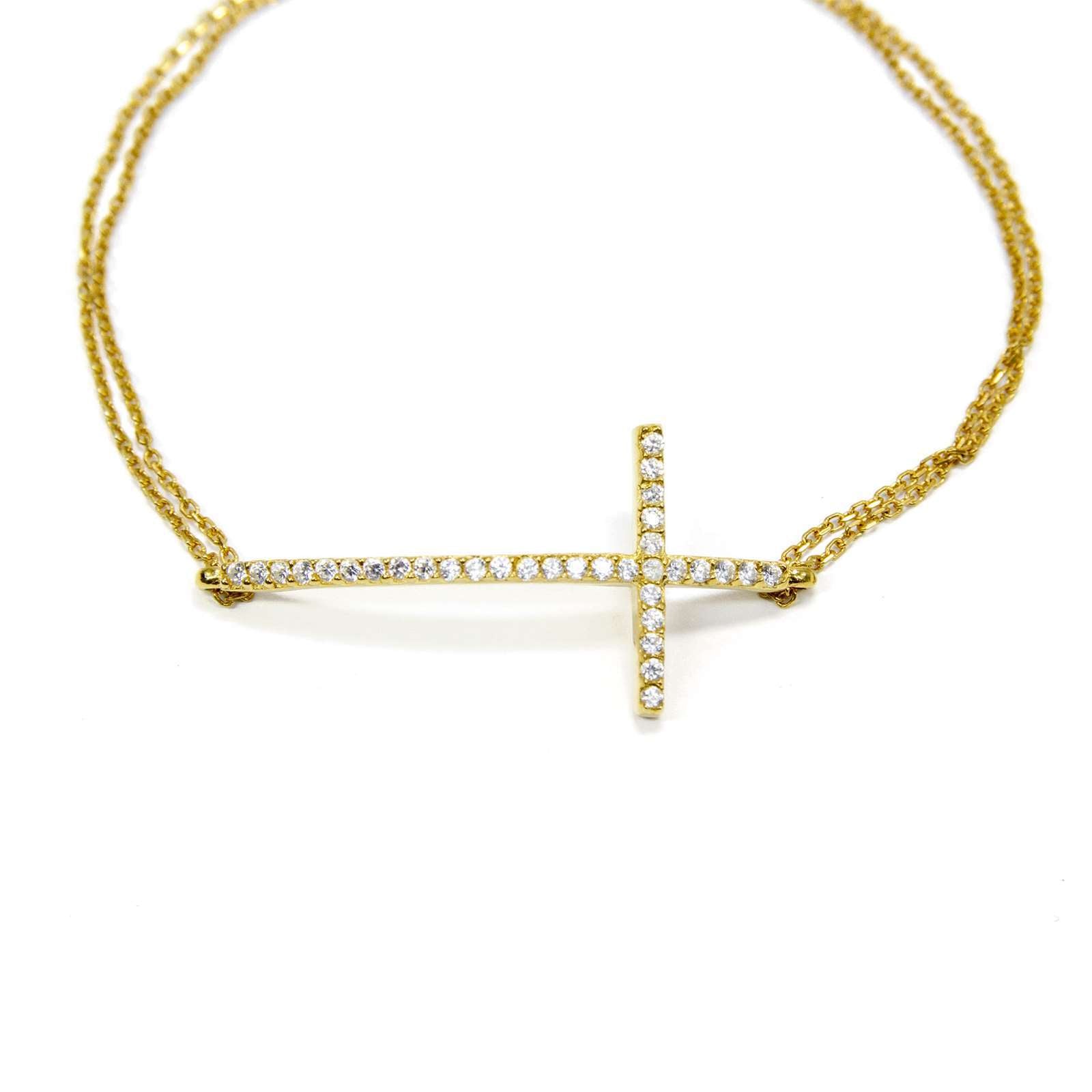 Athra Women Side Cross Double Chain Bracelet