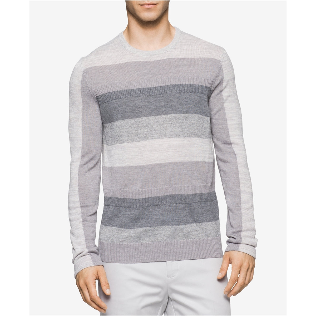 Calvin Klein Men Merino Ribbed Stripe V-Neck Sweater