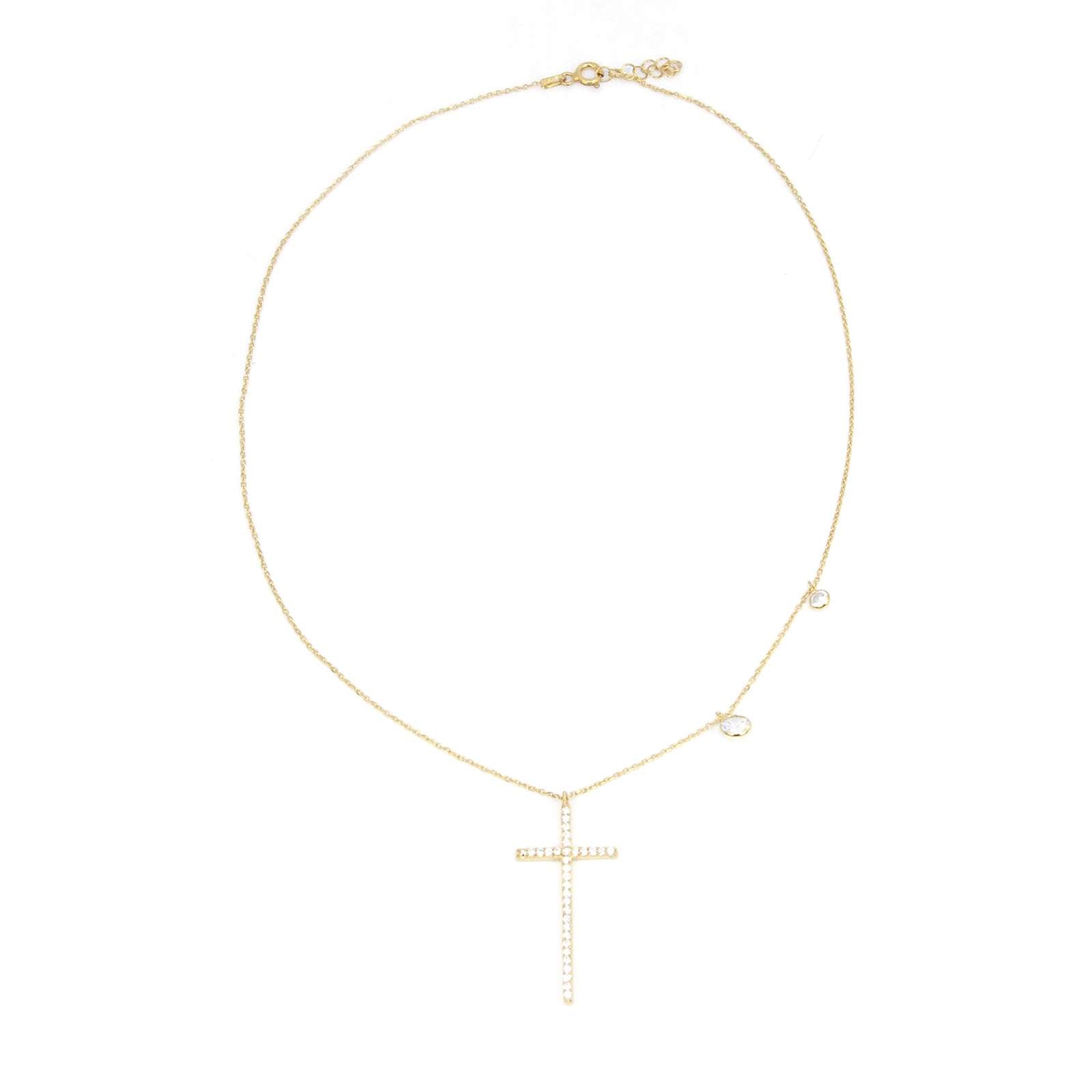 Athra Women Cross With Bezel Drops Necklace