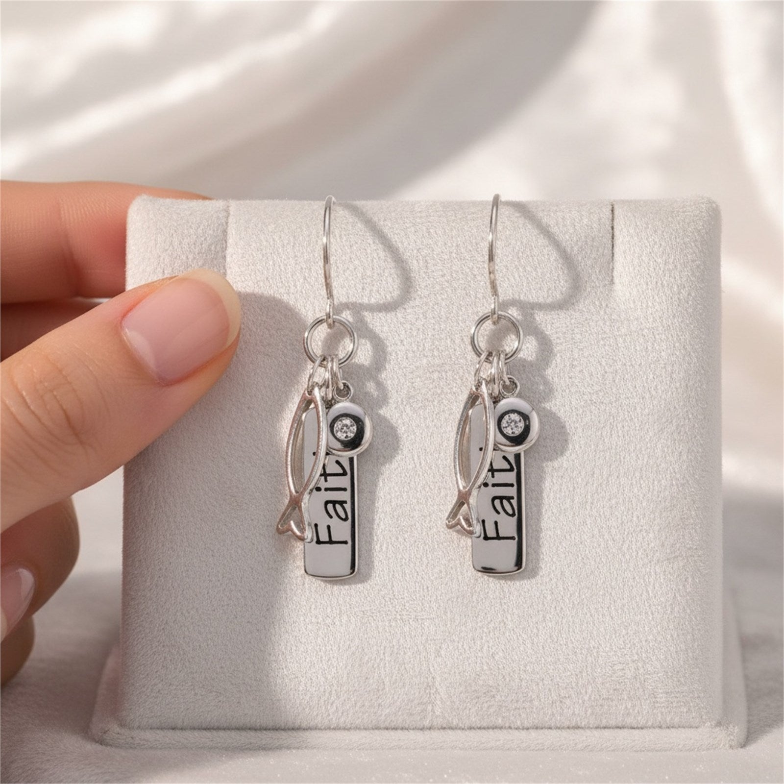 Athra Women Faith Tag Charm Drop Earring