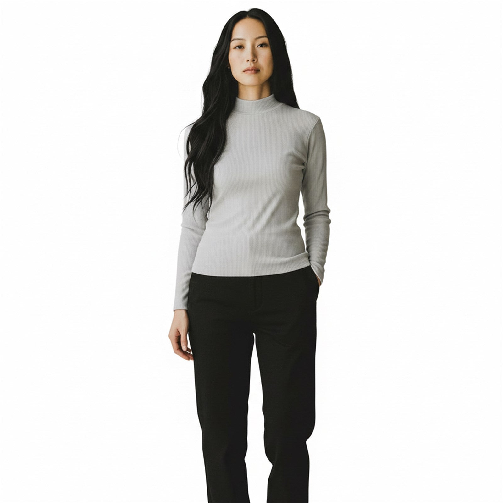 Ambar Women Sleek Stretch Essential Mock-Neck Long Sleeve Top