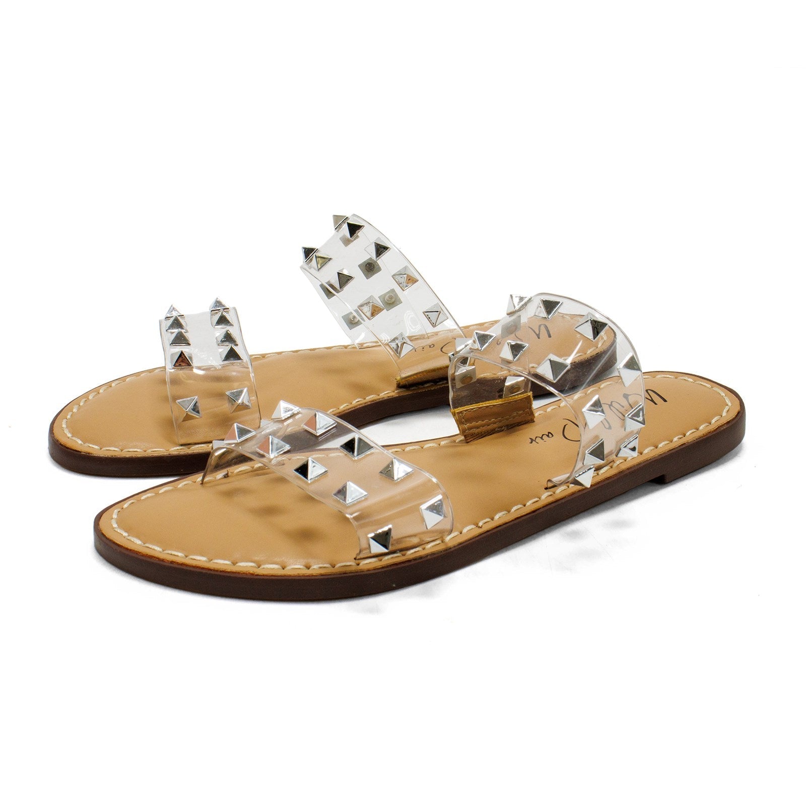 Wild Pair Women Ginniev Studded Double Band Slide Sandal