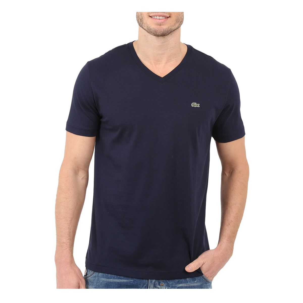 Lacoste Men Standard Short Sleeve Pima V-Neck Tee