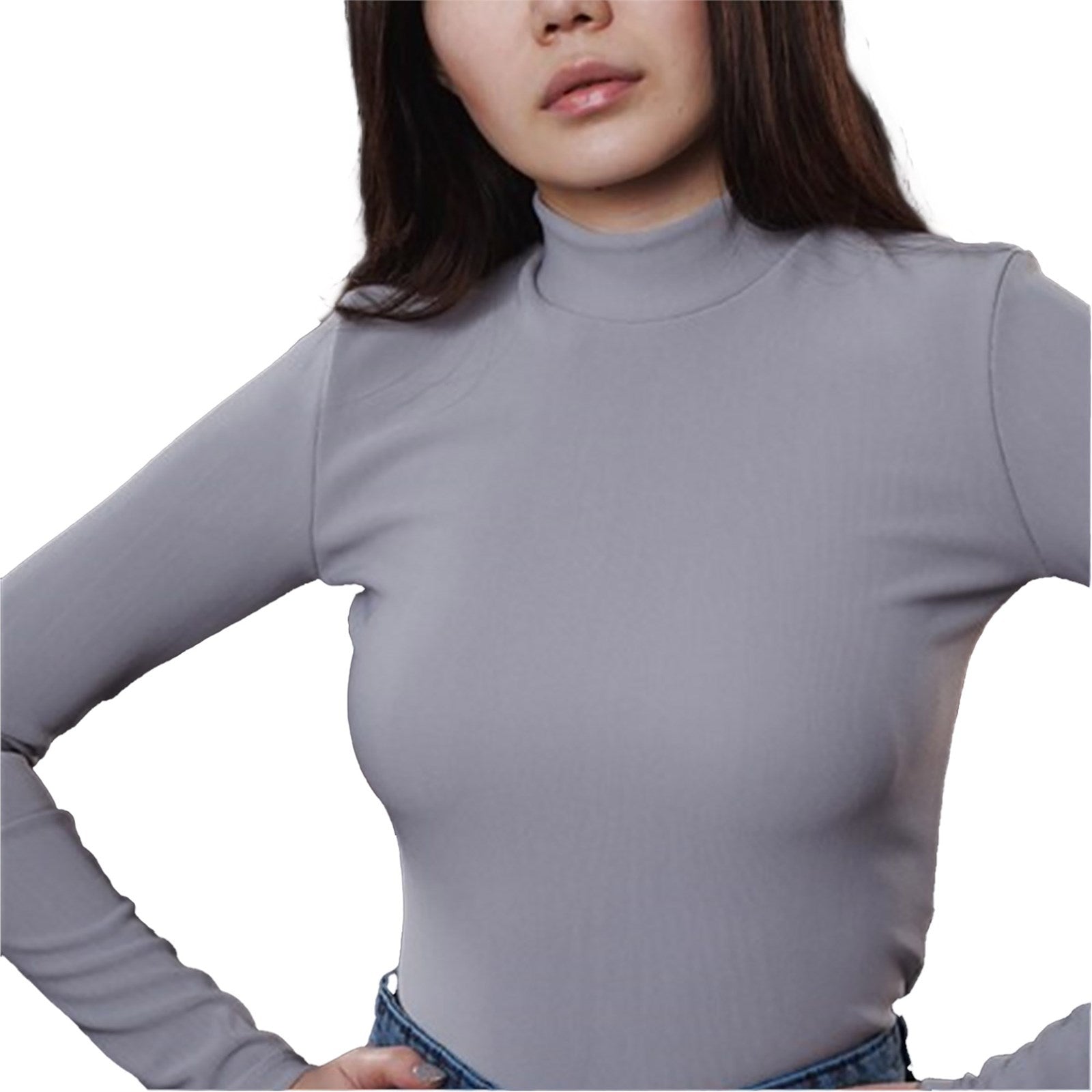 Ambar Women Mock Neck Long Sleeve Slim Fit Ribbed Knit Top