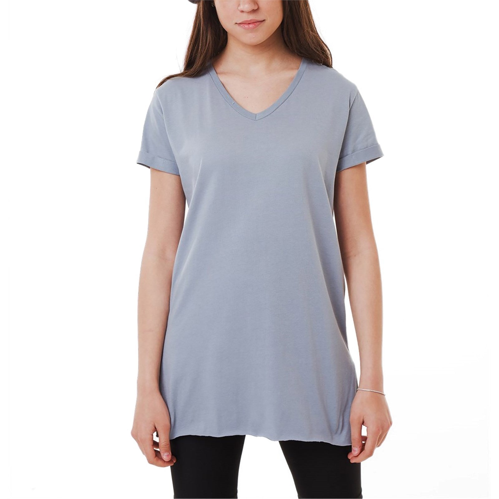 Ambar Women V-Neck Side Slit Cotton Tunic T-Shirt