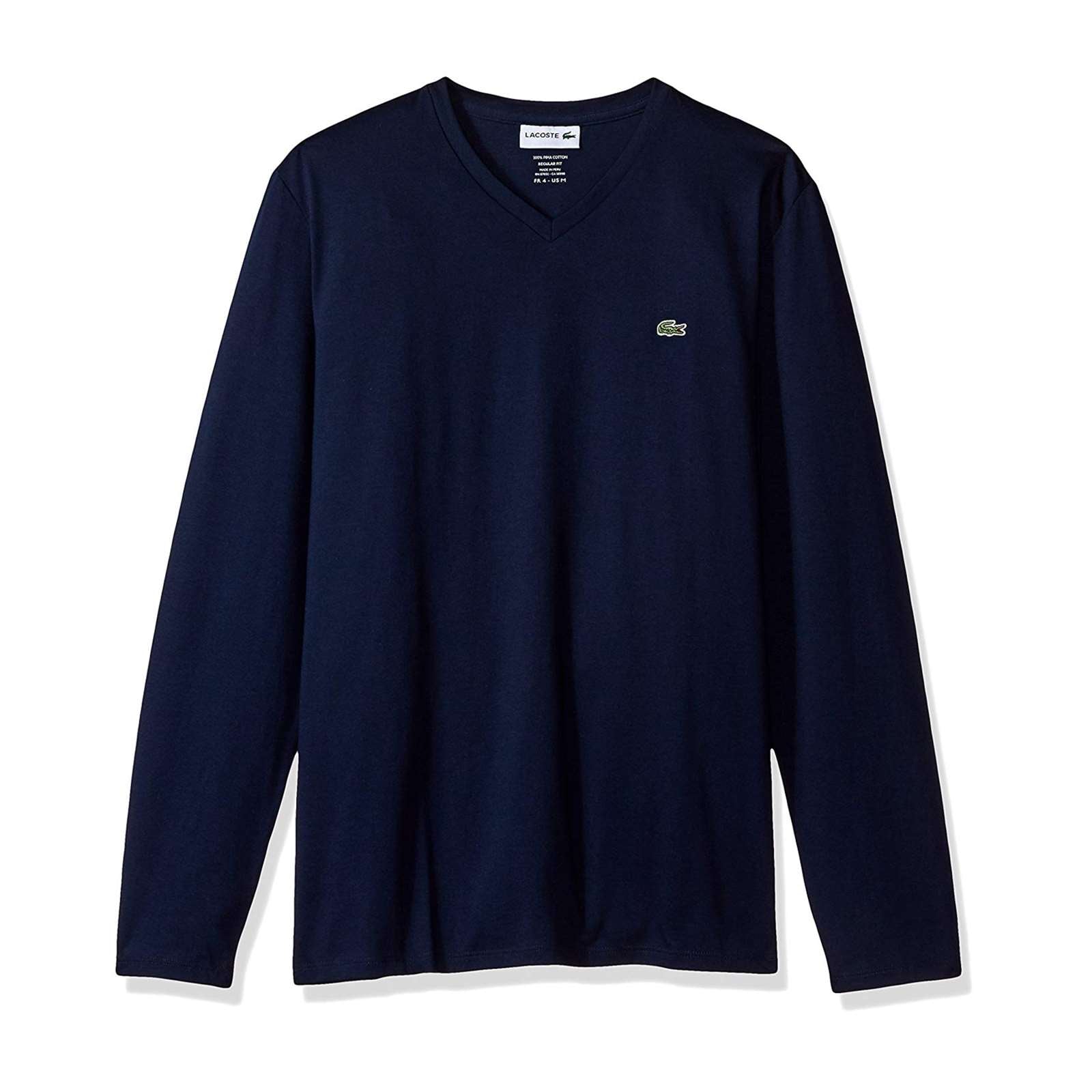 Lacoste Men Long Sleeve Jersey Pima V Neck T-Shirt