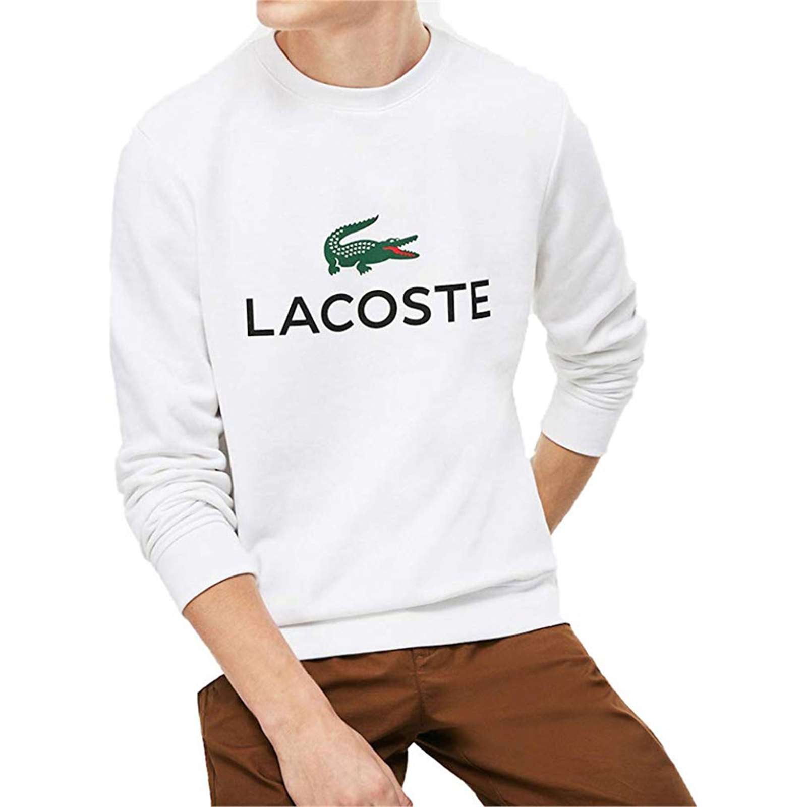 Lacoste Men Long Sleeve Graphic Croc Brushed Fleece Jersey Sweatshirt